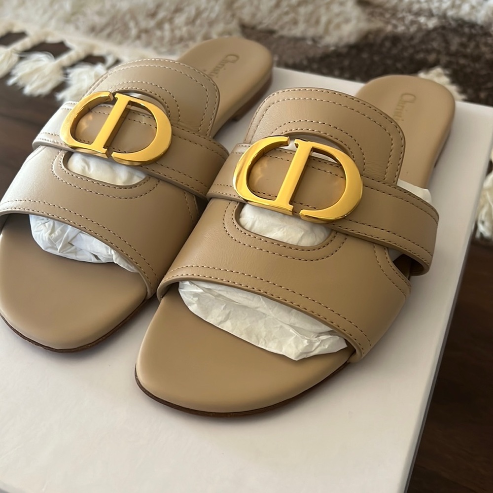 Desert sand color Dior flats with gold hardware authentic size 36 1/2